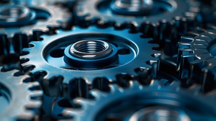 Close up working metal gears mechanism generating power