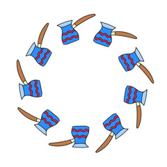 Cute round frame with Turkish coffee pot cezve isolated on white background.