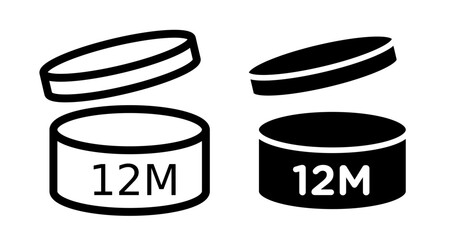 Period after opening 12m Icon collection in filled and stroke style.