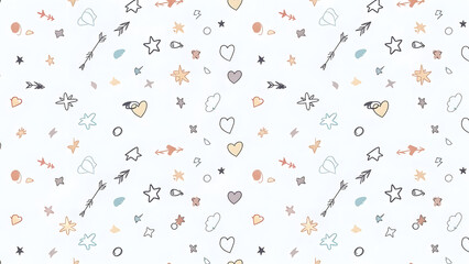 Valentine&rsquo;s Day background wallpaper pattern of whimsical pastel elements for love themed decor and creative projects
