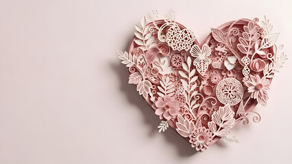 Delicate pink paper heart with floral design