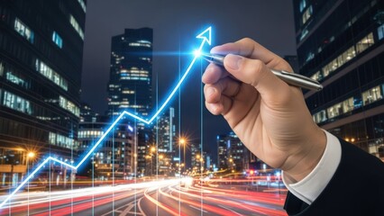 Hand drawing upward graph for Business Growth and Success Strategy