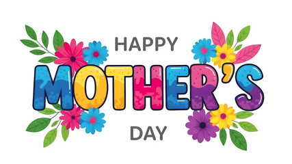 Happy mother's day colorful floral greeting isolated on transparent background