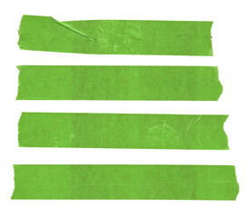 Green torn paper strips isolated on a transparent background. Thin horizontal paper scraps with...