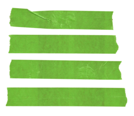 Green torn paper strips isolated on a transparent background. Thin horizontal paper scraps with rough, uneven edges and visible paper texture, suitable as a PNG design asset.