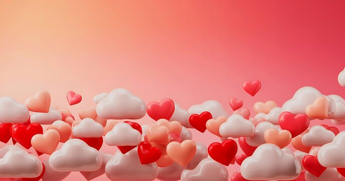 Whimsical sky of hearts and clouds