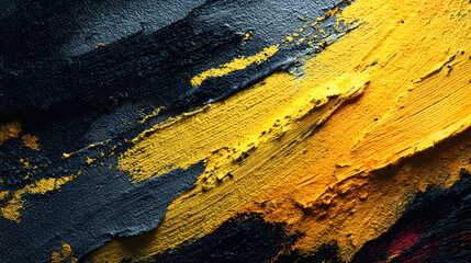 A dynamic abstract black and yellow background with brush strokes. AI generation.