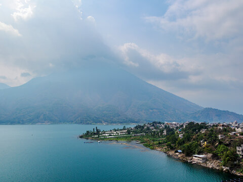 View from Mirador Josue Sisay towards San Pedro Volcano, Santiago Atitlan, Solola Department, Guatemala