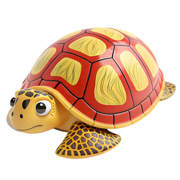 Cartoon turtle with red and yellow shell isolated on transparent background