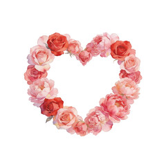 Watercolor Floral Heart of Roses and Peonies &mdash; Romantic Valentine Illustration