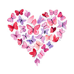Watercolor Butterflies Heart &mdash; Romantic Valentine Illustration in Pastel Colors