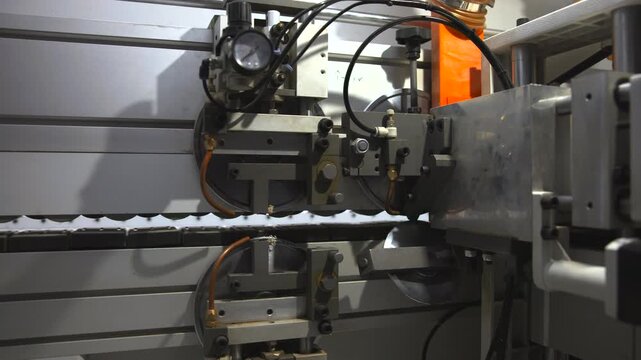 Automated Extrusion System Creating White Strips On Guided Rail In Welllit Industrial Environment. Media
