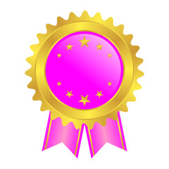 Golden Rosette Award Medal with Bright Pink Ribbon and Stars