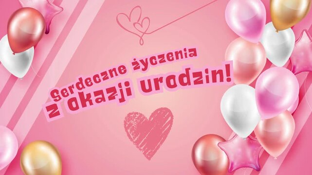 serdeczne życzenia z okazji urodzin! r&oacute;żowa animowana kartka urodzinowa z tekstem po polsku