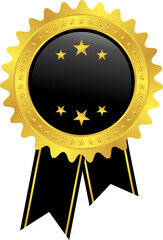 Golden Rosette Award Medal with Dark black Center and Black Ribbons