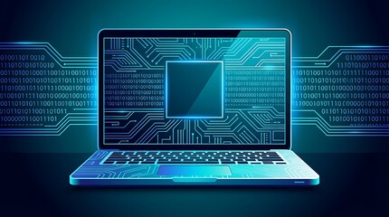 laptop computer with binary code