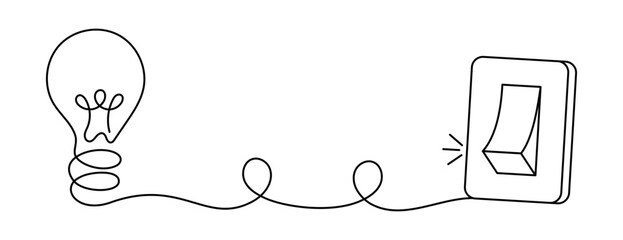 Light bulb connected to wall switch symbolizing idea control, decision making, turning thoughts on or off, focus, awareness, mental clarity, psychology concept and conscious choice