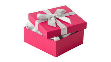 Obraz premium Elegant pink gift box with silver ribbon bow