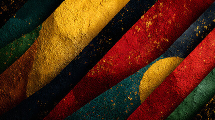 black history month design, elegant backdrop for celebrating black history month with kente-inspired stripes in vibrant colors of black, red, yellow, and green, finished with subtle gold accents for a
