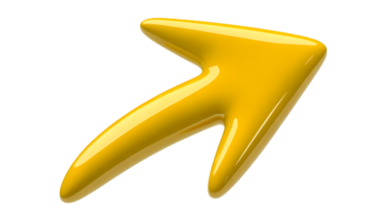 Glossy vibrant lemon color arrow pointing right isolated on a transparent background