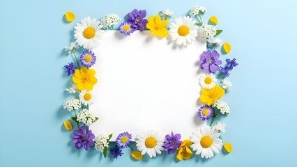 Vibrant floral border frame with white background and colorful flowers
