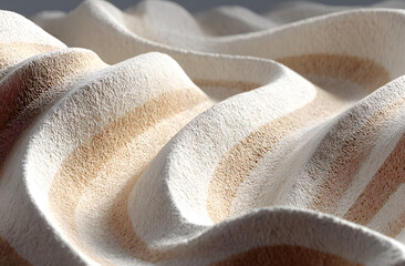 Monochrome photo of seamless rippled sand dune pattern. Wavy beige white desert sand dunes repeat creating trendy background. Bump map displacement abstract 3d rendering with grayscale geometric