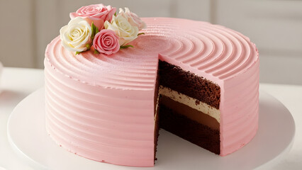 Valentine&rsquo;s Day cake ideas featuring swirl icing, floral decorations, and elegant chocolate embellishments