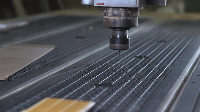 Showing Detailed Woodworking Process With CNC Router Carving Intricate Grooves Into Wood Piece. Media