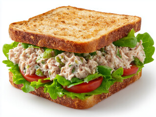 Tuna salad sandwich on wheat toast with vegetables