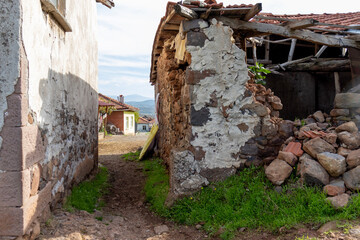 local architectural structure, ruined wreckage, natural stone and wooden support system,  Balıkesir,  TURKEY