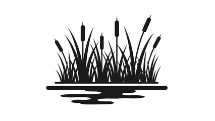 Black Silhouette of Cattails in Water. © Nasoha