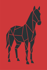 Geometric Horse Silhouette for Chinese New Year 2026 Celebration Festive Design or Decoration with Red Background