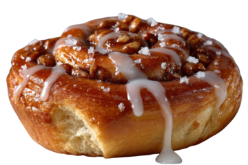 Golden Glazed Pastry with Nut Topping and Drizzled Icing