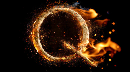 Blazing letter Q: A fiery spectacle of ignition and illumination, sparks dancing around the frame against a stark backdrop. 