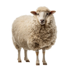 Naklejka premium Calm Sheep with Curly Wool Against Dark Background