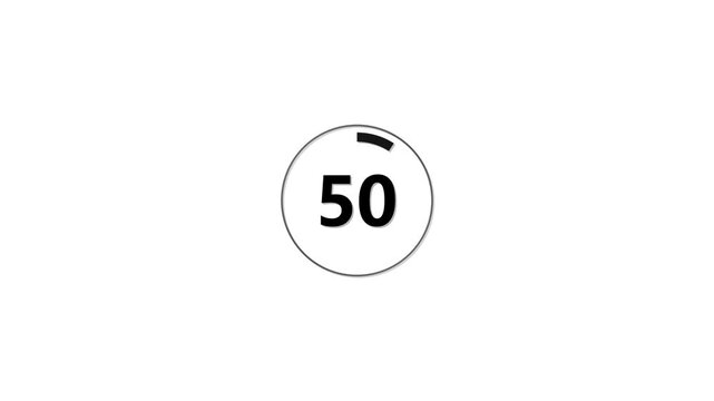 Circle countdown timer one minute animation from 55 to 0 second animation on black background with alpha channel, 55 second countdown timer, and Motion graphics of Number count concept.