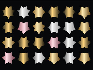 Colorful metallic star shapes collection in gold silver and rose gold tones