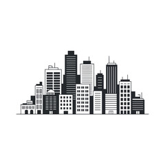 Obraz premium A collection of modern buildings forms a city skyline silhouette on a white background.