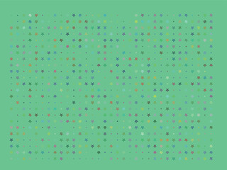 Colorful star and polka dot seamless pattern on green background