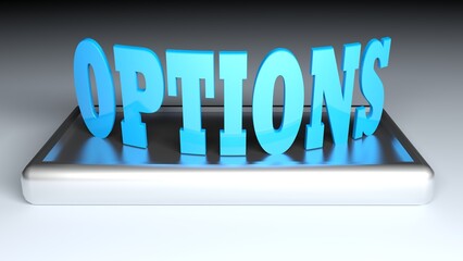 OPTIONS blue write on metallic base - 3D rendering illustration