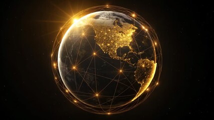Global network connectivity represented by a glowing earth with interconnected nodes and shining lights in outer space digitally - Powered by Adobe