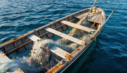 Fishing boat fishing for tuna fish during sunrise. Fishing operation