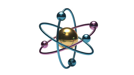 Shiny golden atom model PNG isolated on transparent background, science and technology concept for education and scientific presentations 

