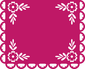 Papel Picado banner template with space for text. Mexican paper decoration. Isolated vector illustration on a transparent background for invitations, greeting cards, and advertising.