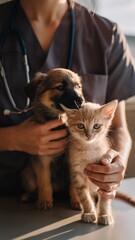 Little dog and cat at the veterinary
