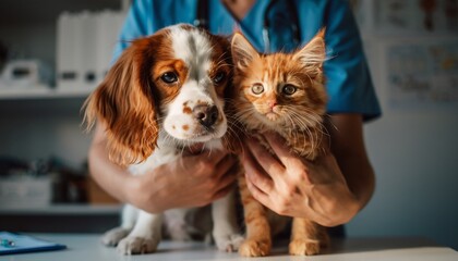 Little dog and cat at the veterinary
