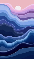 Fototapeta premium Abstract Serene Oceanic Waves and Layers Against a Soft Pastel Sunrise in a Calming Landscape Art Piece