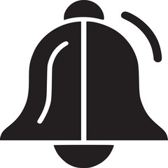 Isolated black bell icon with shadow on a white background representing notification alert symbol