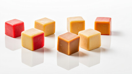 Bunte Marzipanwürfel isoliert auf weißem Hintergrund