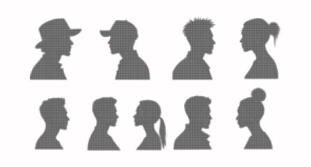 Profile silhouettes halftone pattern vector